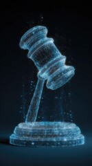 Digital gavel representation justice concept in futuristic blue lines