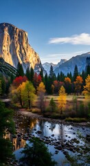 Autumnal Splendor - Yosemite Valleys El Capitan and Merced River.