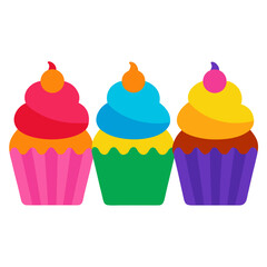 Cute cupcake collection with bright frosting vector illustration