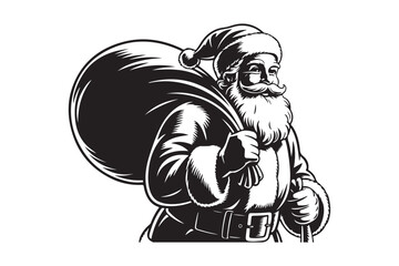 Classic santa claus with a large gift bag on his shoulder