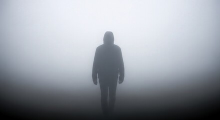 Obraz premium Lone Figure in Mist. Minimal Artistic Concept Scene.