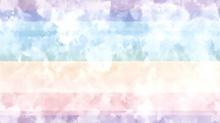 Pastel rainbow stripes with watercolor cloud texture background.