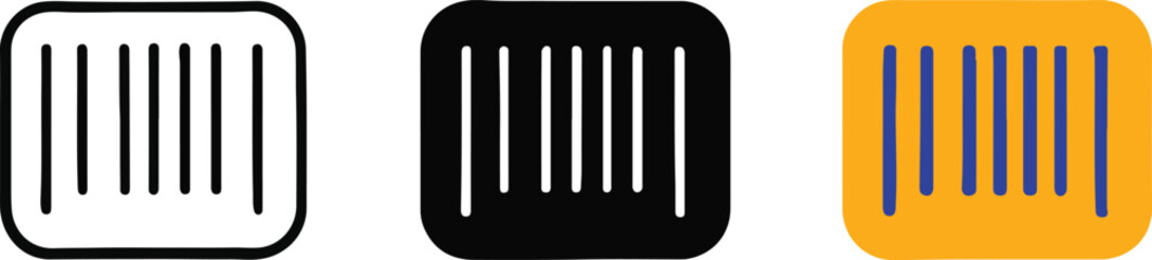 Three barcode icons in black white and yellow blue Keywords: barcode, scan, product, retail