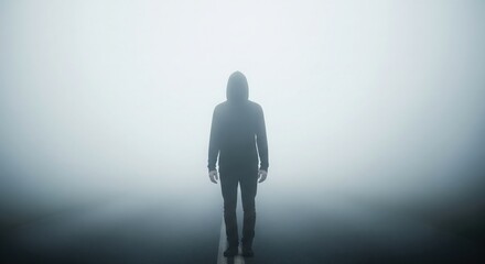 Obraz premium Lone Figure in Mist. Minimal Artistic Concept Scene.