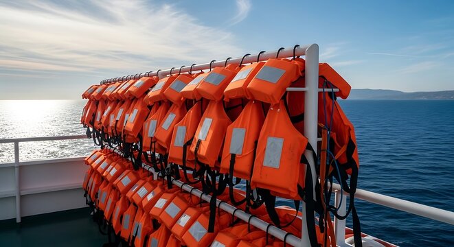 Life Jackets on Deck - Safety at Sea.