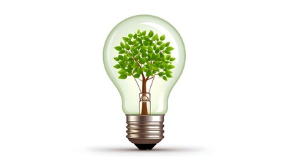 A digitally crafted light bulb illustration. Within it, a flourishing green tree grows, symbolizing nature and innovation against a white backdrop