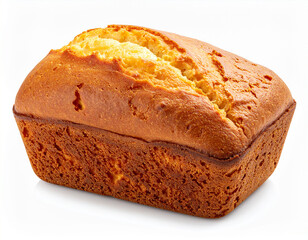 Single Golden Mini Loaf Cake Isolated on White Background