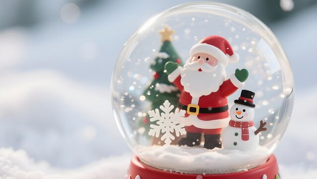 Festive christmas snow globe with santa claus and snowman