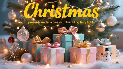 Festive christmas tree with presents and glowing lights