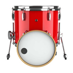 Shiny red drum kit with white drumheads and chrome hardware, isolated on black background