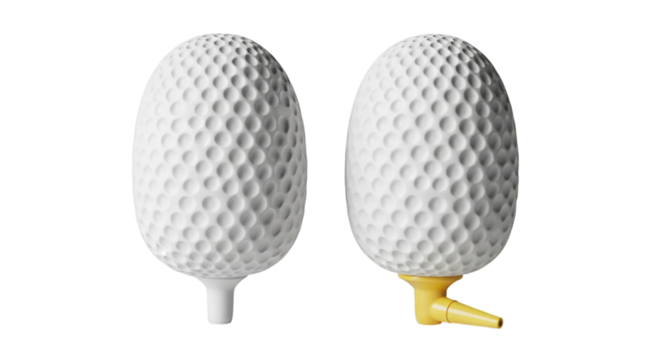 Two white golf balls with dimples isolated on a transparent background sport