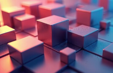 Obraz premium Abstract three d cubes structure. Modern art render shows conceptual geometric background. Futuristic tech surface texture with trendy vibrant neon colors. Perfect for digital wallpaper creative