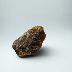 Raw amber stone with inclusions on a light gray background