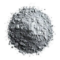 Overhead view of a pile of gray powder, with a textured, uneven surface against black