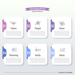 Infographic template. 6 steps timeline journey. Process diagram, 6 options on white background, Infograph elements, technology, education, modern, business, vector illustration.