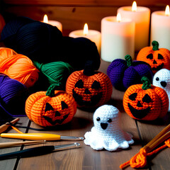 halloween pumpkin and ghost knitted