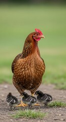 Protective Hen with Chicks - A Mothers Love in the Farmyard.