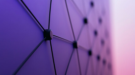Abstract geometric pattern of interconnecting lines on a purple surface. Modern design with a gradient background fade.