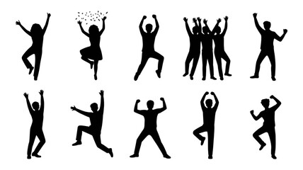 Vector art of silhouette of people celebrating collection of celebrating people silhouettes in different positions and actions
