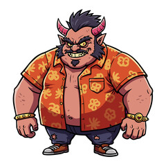 Tough demon gangster cartoon character in summer shirt