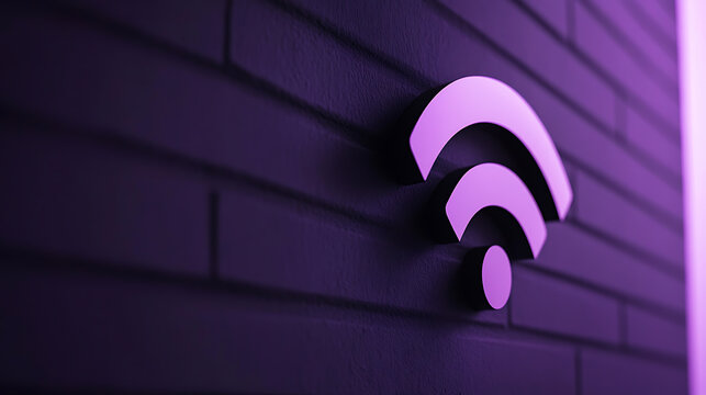 Illuminated wireless connection icon on brick wall. Seamless digital connectivity concept, representing modern wireless access and networking.