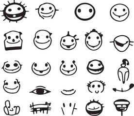 A set of funny cartoon face icons, vector illustration of people and animal expressions