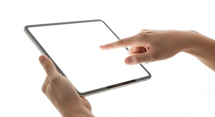 Hands Holding a Modern Tablet with Blank Screen