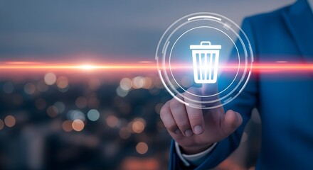 Businessman Deleting with a Digital Trash Icon