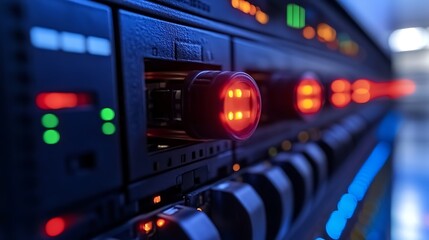 Server Room Equipment with Network Data Center, and Technological Background.