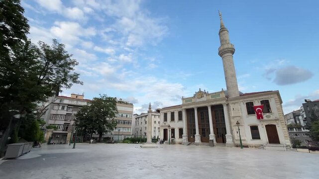 Tesvikiye Mosque (Turkish: Tesvikiye Camii) entrance in Istanbul, Turkey. Tesvikiye Mosque is a neo-baroque structure located in Sisli District. (4K video)