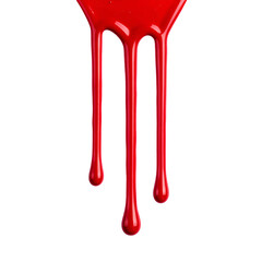 Red, glossy liquid drips down against a black background, creating a visually striking image