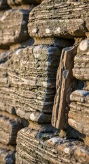 Detailed Stone Wall Texture with Layered Rock Formation.