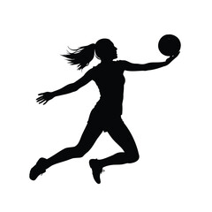 Volleyball athlete jumping and preparing to hit the ball in silhouette, woman playing volleyball silhouette vector illustration