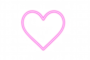 Neon pink heart glowing outline representing love and romance, transparent background for design