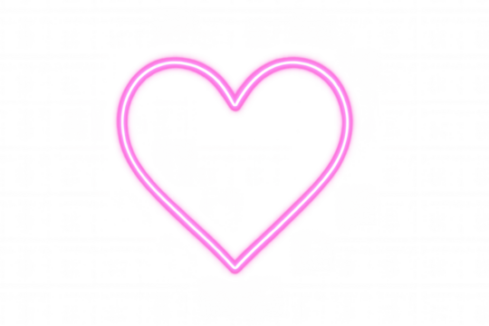 Neon pink heart glowing outline representing love and romance, transparent background for design - Powered by Adobe