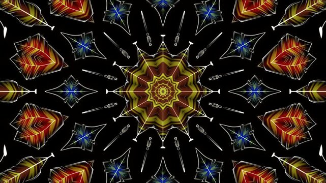 Golden mandal flower energy pattern abstract kaleidoscope light seamless loop