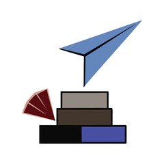 red paper plane over stacked wooden blocks