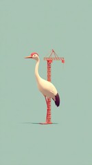 Obraz premium Crane and Construction Crane on a Light Green Background.