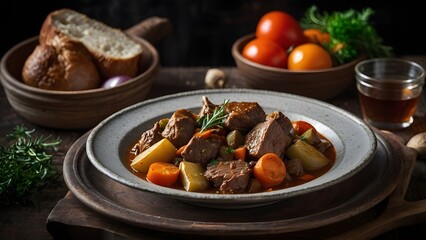 braised meat stew of beef and pork with vegetables