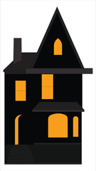Simple Black Haunted House with Orange Windows Vector
