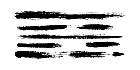 Black brush stroke icon Collection on white background. Black brush stroke textures for art and design projects showcasing dynamic styles. Set of grunge brush strokes. Abstract black ink splash. 