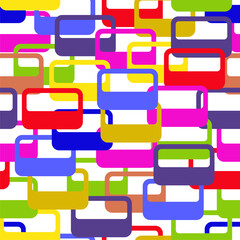 Seamless pattern with stickers or frames, buttons. Colorful bright shapes. White background