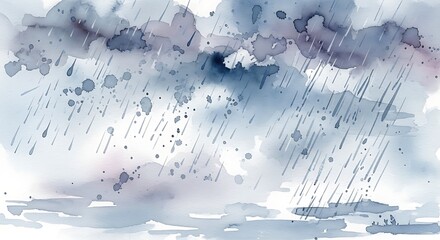 Watercolor Rainstorm - Atmospheric Depiction of a Rainy Day.