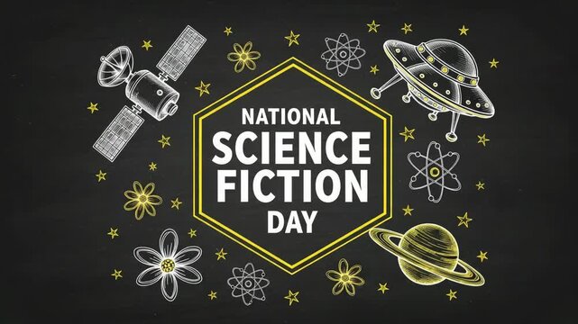 National science fiction day chalk art with space elements