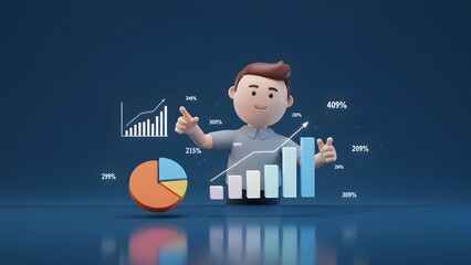 3d businessman with graph