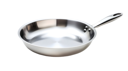 Clean silver skillet with polished finish for modern kitchen cooking and design