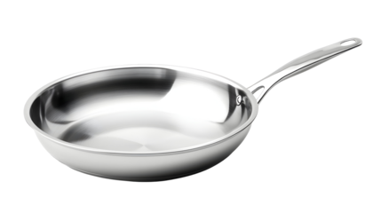 Polished silver skillet with handle for cooking and kitchenware design