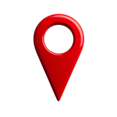A vibrant, glossy red location pin icon, rendered against a stark black background
