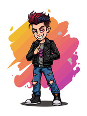 Cool punk rock boy cartoon character
