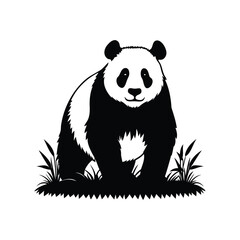 Black and white panda bear stands majestically in grass, vector illustration, panda in natural habitat silhouette vector illustration